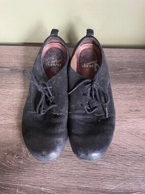 Dansko black suede lace-up loafers